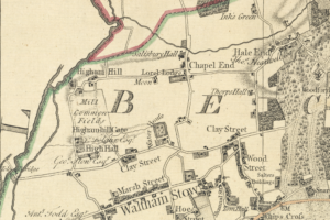 Higham Hill from the Map of the County of Essex of 1777 by John Chapman & Peter André. Digitally produced by Tim Fransen, 2018.