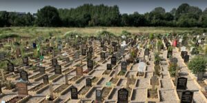 Grave stones at the Waltham Forest Muslim Cemetery.
