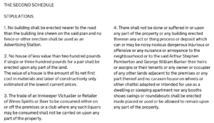 Excerpt from Title Register for houses on Cheney Row showing key restrictions set in 1900.